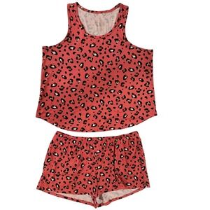JOYSUPUN Women's Leopard Print Pajama Set Tank Top Shorts XL 16 18‎ Coral